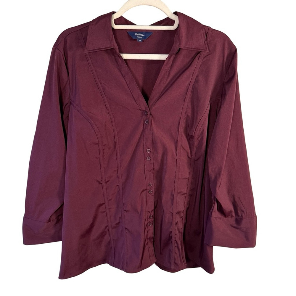 Reitmans Deep Red Button-Down Shirt Size 16P Petite Office Business Casual